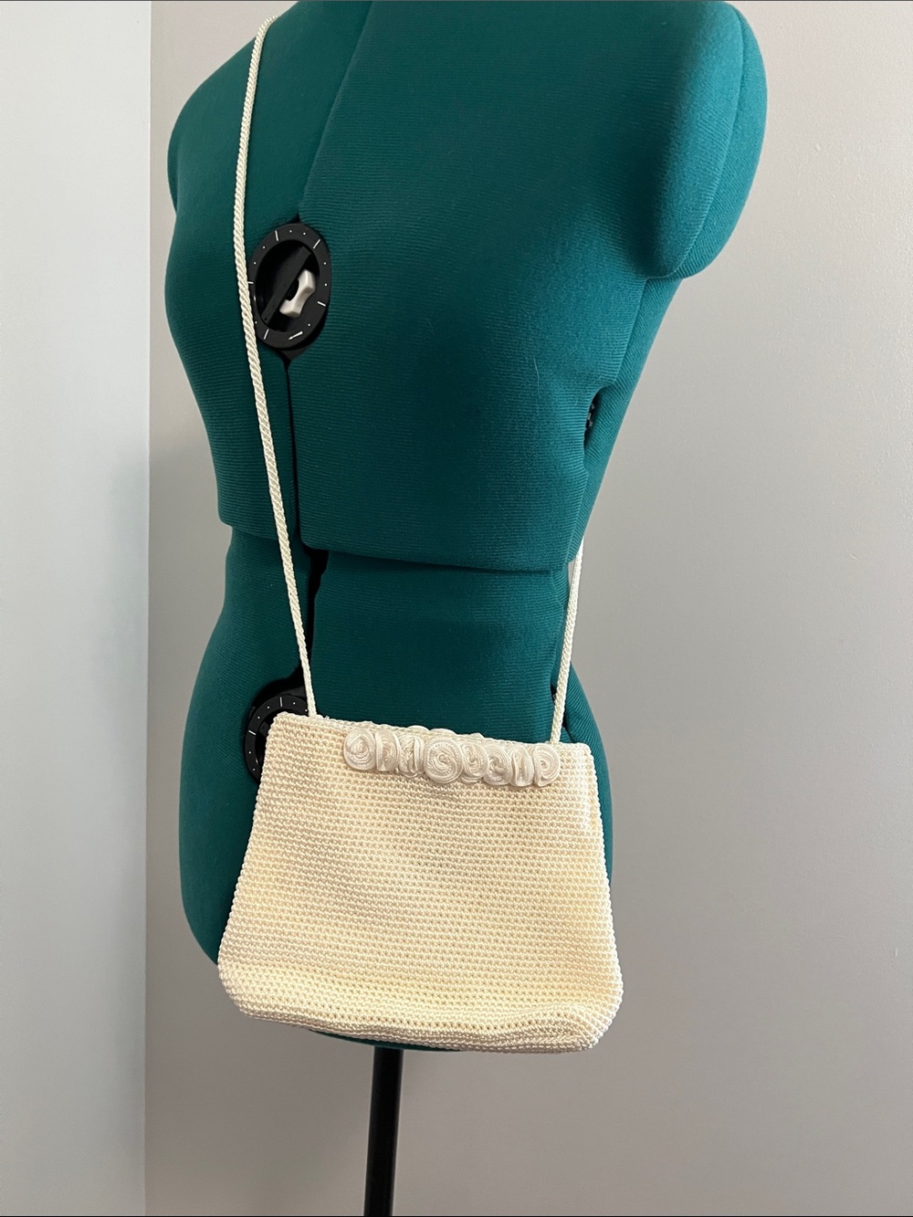 Cream Crochet Crossbody Bag with Braided Strap